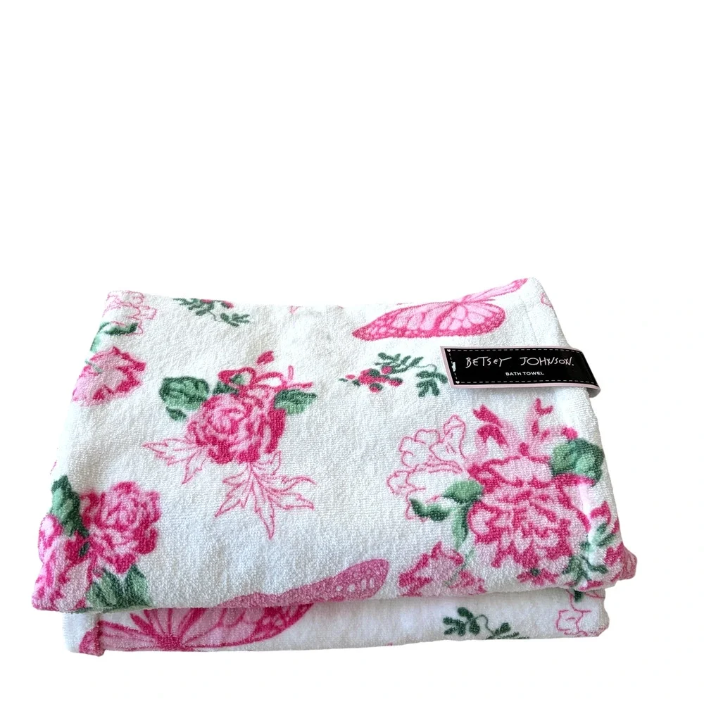 Betsey Johnson Pink Floral Butterfly Towels 3pc 2 Bath 1 Hand Set 100% Cotton